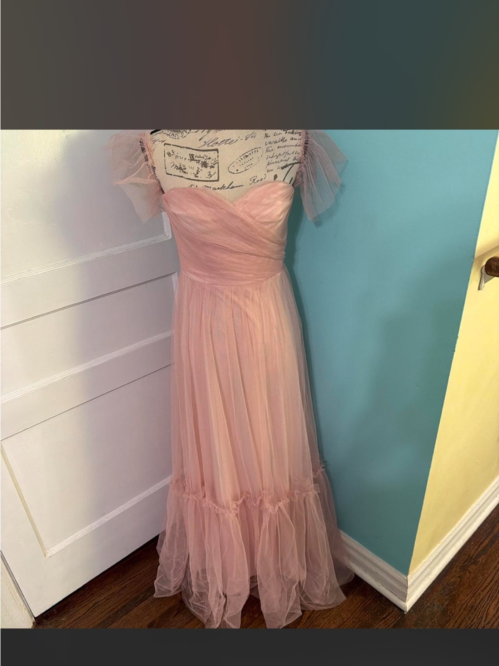 Pink Tulle Off-Shoulder Maxi Dress